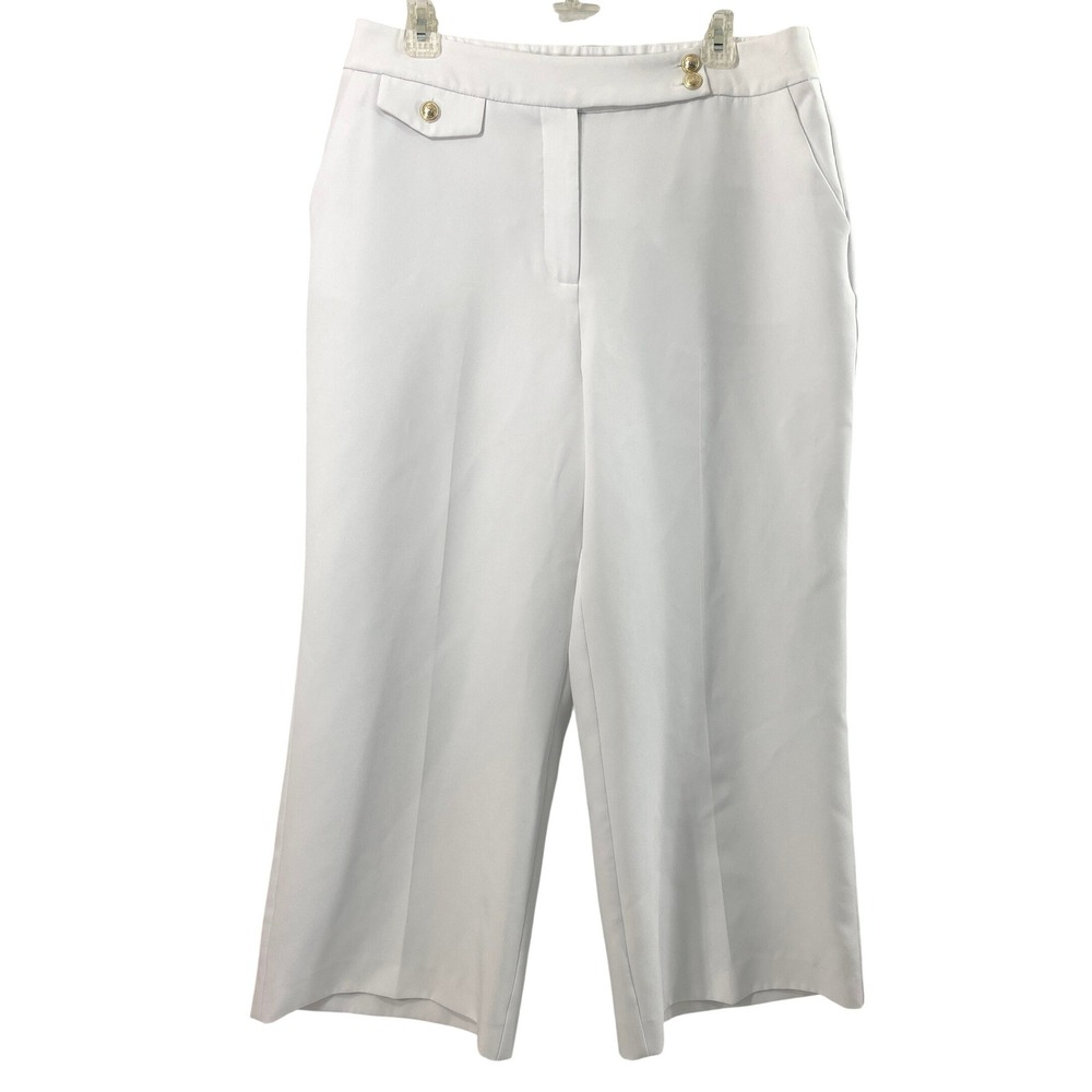 Cato Collection White Wide Leg‎ Crop Pants Womens 16 Knit Nautical Gold Buttons